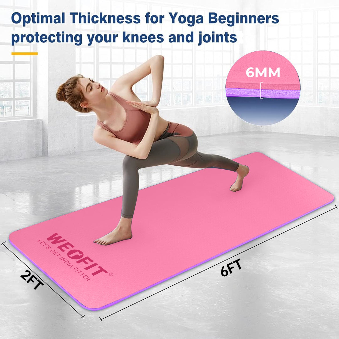 WErFIT TPE Yoga Mat for Gym Workout and Flooring Exercise for Men & Women with Strap Pink 6 mm Yoga Mat