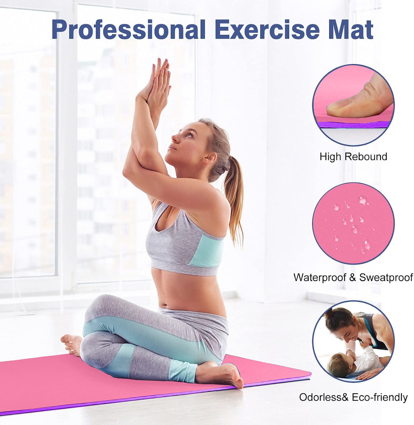 WErFIT TPE Yoga Mat for Gym Workout and Flooring Exercise for Men & Women with Strap Pink 6 mm Yoga Mat