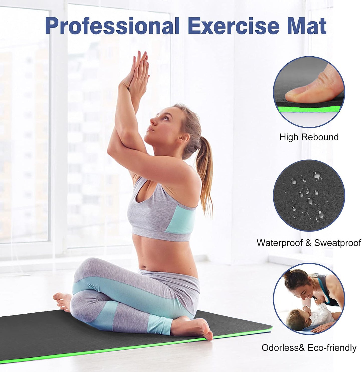 WErFIT TPE Yoga Mat for Gym Workout and Flooring Exercise for Men & Women with Grey, Green 6 mm Yoga Mat