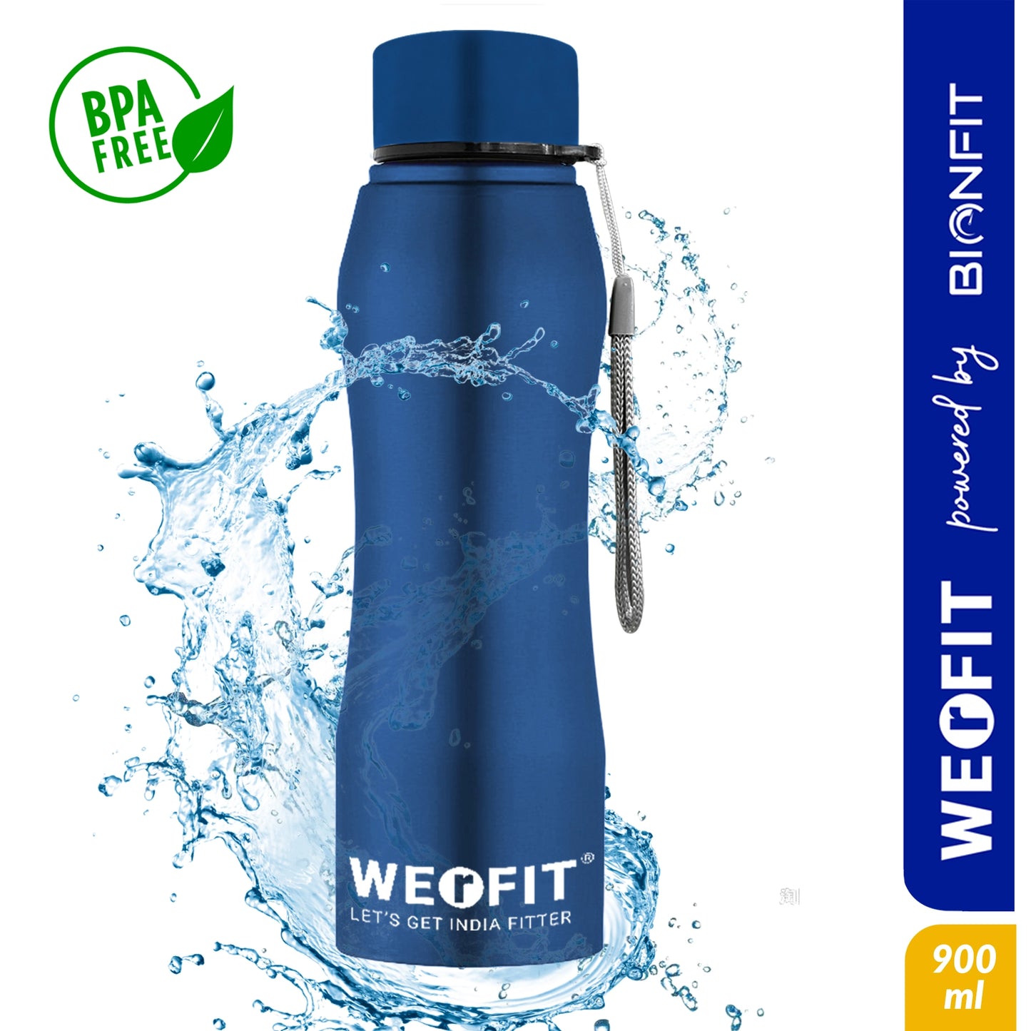 WErFIT Stainless Steel Water Bottle for Gym Park Cycling Yoga Office School Sports 900 ml Shaker (Pack of 1, Blue, Steel)