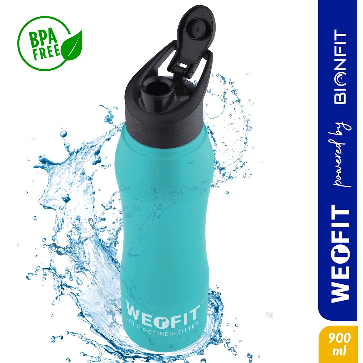 WErFIT Stainless Steel Water Bottle for Gym Park Cycling Yoga Office School Sports 900 ml Shaker (Pack of 1, Blue, Steel)
