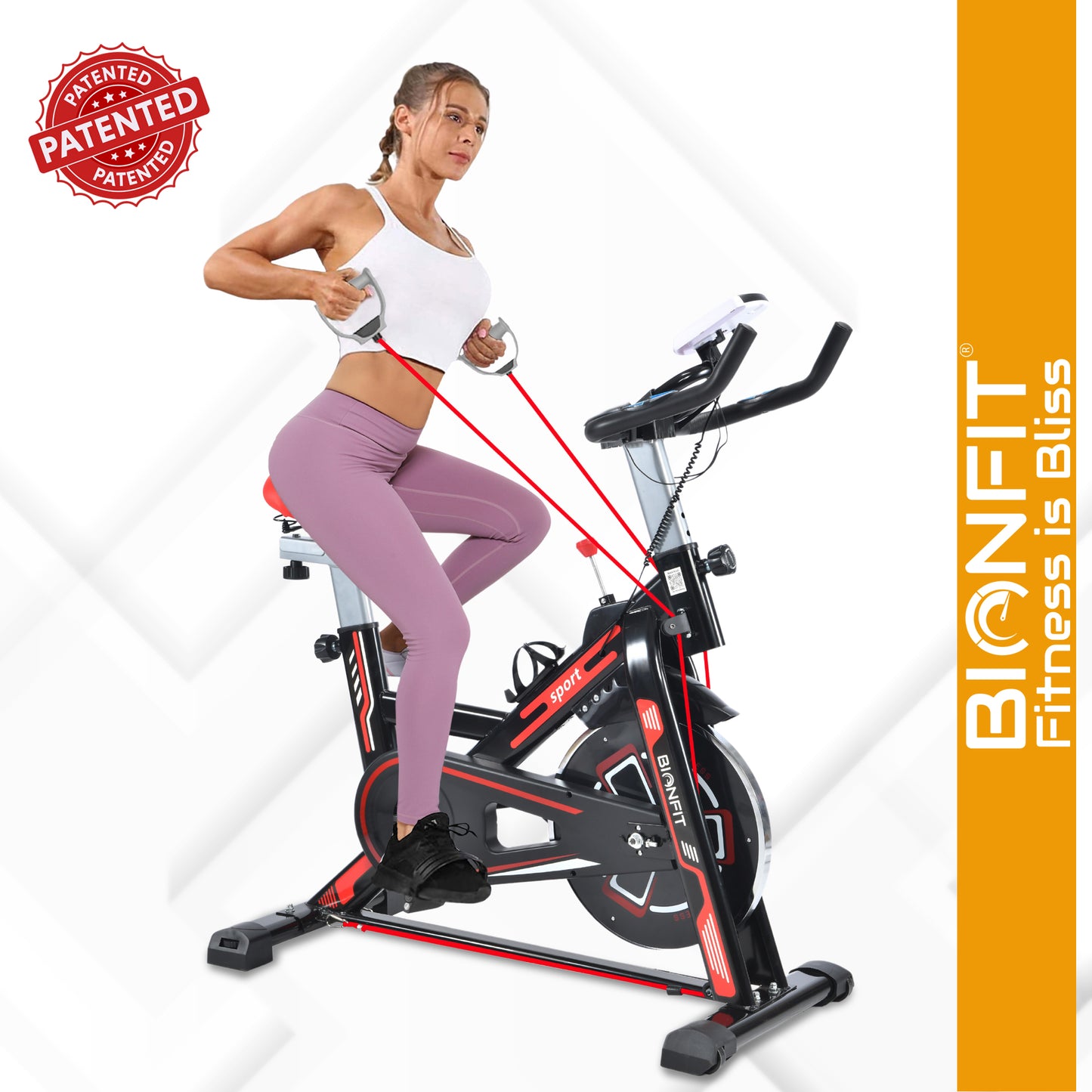 BIONFIT BNF-01 Pro Spin with 6 Kg Flywheel with Friction Resistance Spinner Exercise Bike (Red) - 2 Years Warranty