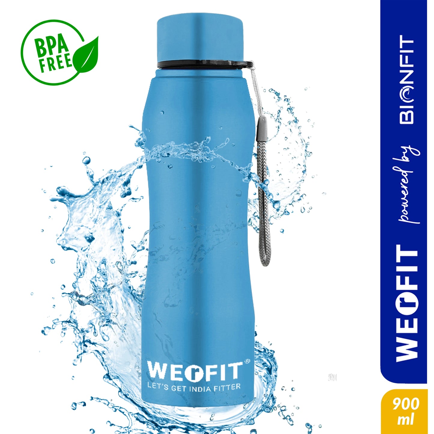 WErFIT Stainless Steel Water Bottle for Gym Park Cycling Yoga Office School Sports 900 ml Shaker (Pack of 1, Blue, Steel)