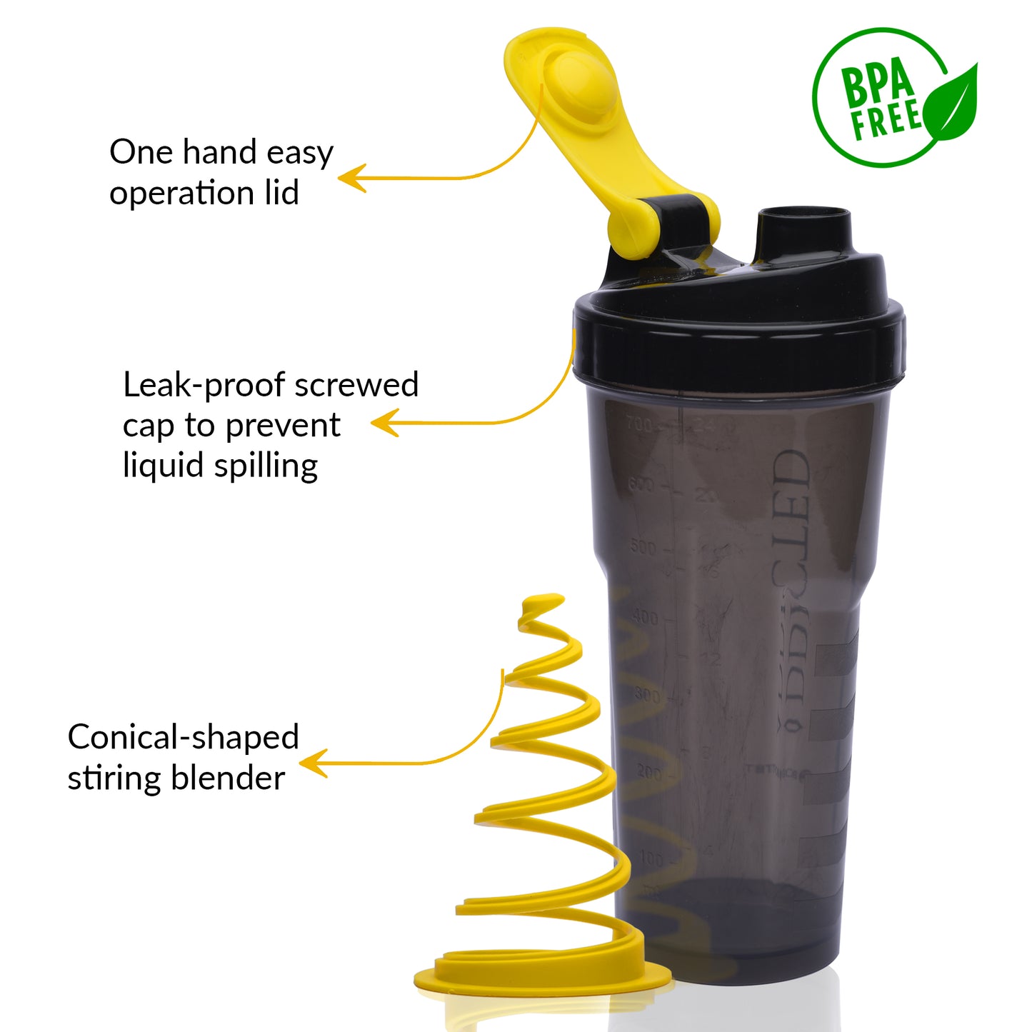 WErFIT Gym Shaker with Cyclone Blender | 100% Leakproof, BPA-Free Blender Bottle 700 ml Shaker (Pack of 1, Black, Plastic)