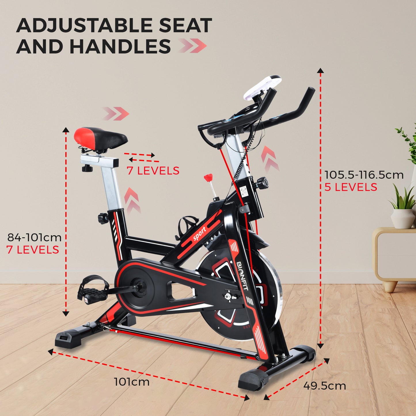 BIONFIT BNF-01 Pro Spin with 6 Kg Flywheel with Friction Resistance Spinner Exercise Bike (Red) - 2 Years Warranty