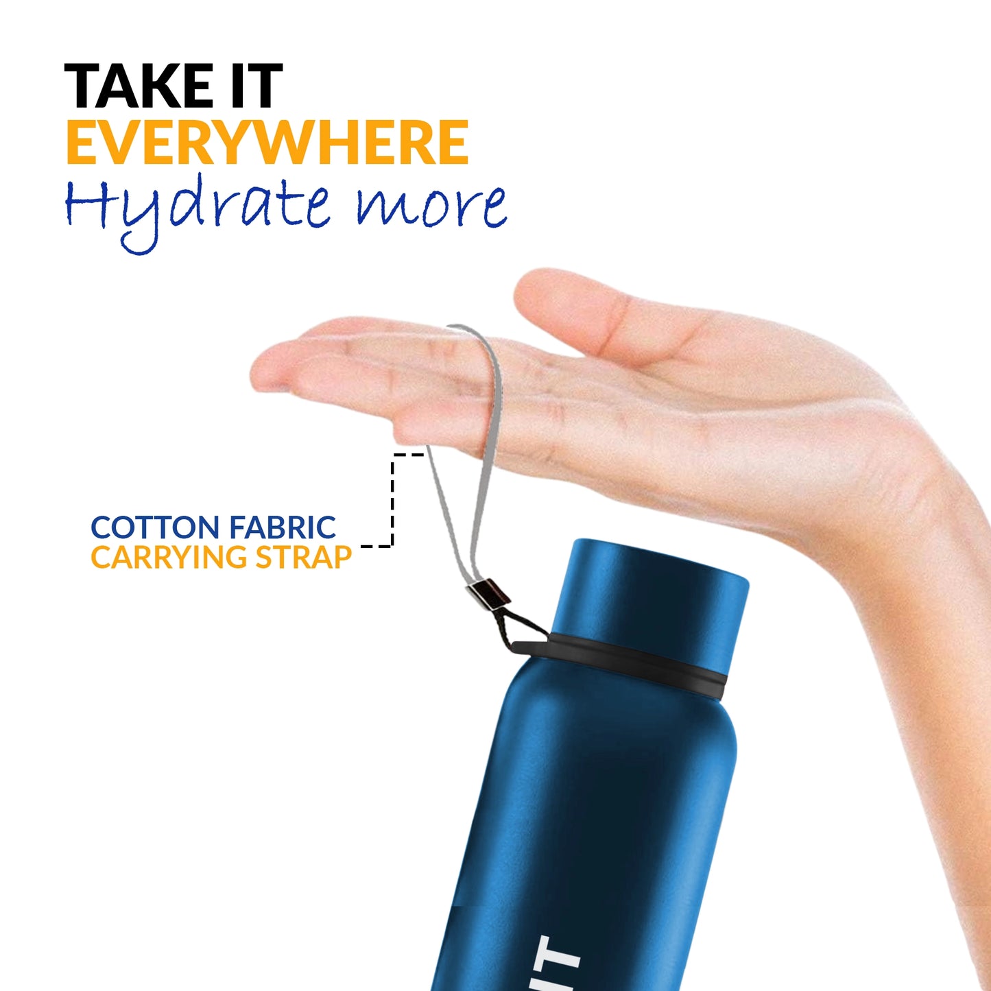 WErFIT Steel Water Bottle for Sports, Hiking, Home, Gym, Office, School, Carrying Strap 700 ml Shaker (Pack of 1, Blue, Steel)