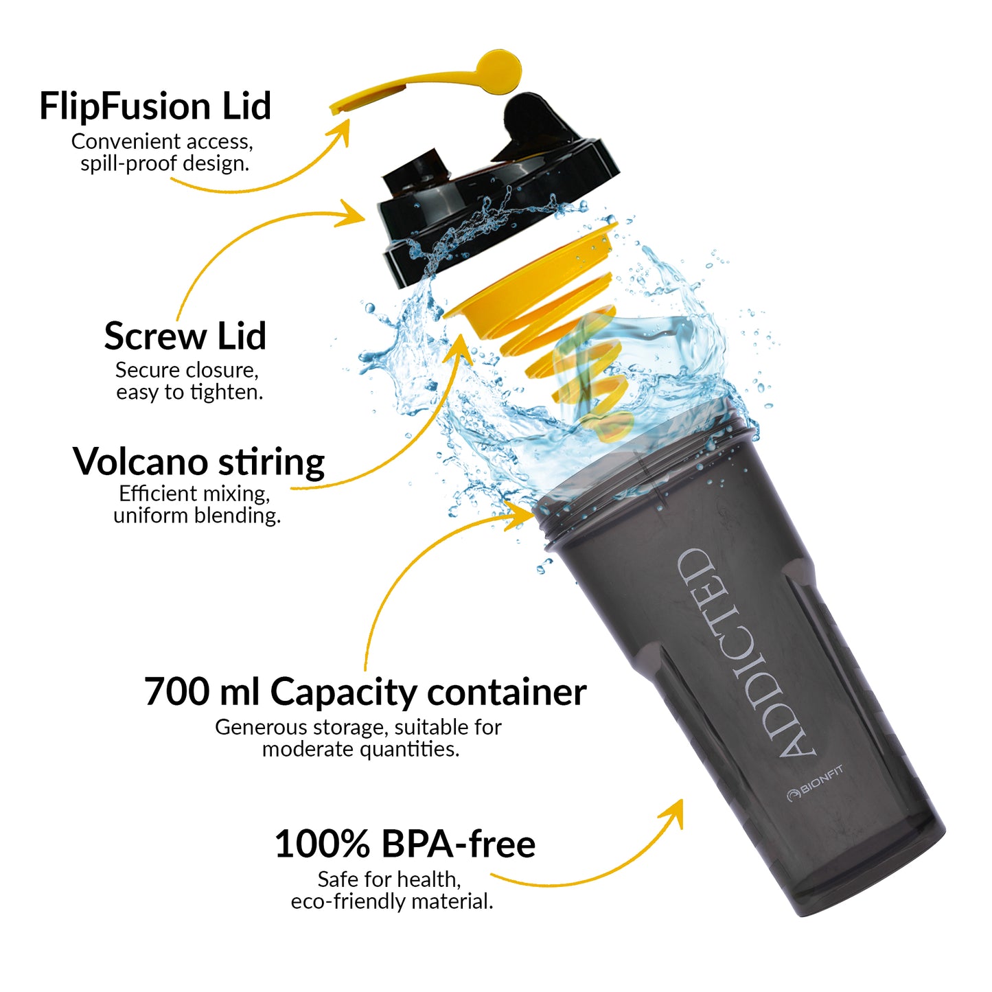 WErFIT Gym Shaker with Cyclone Blender | 100% Leakproof, BPA-Free Blender Bottle 700 ml Shaker (Pack of 1, Black, Plastic)