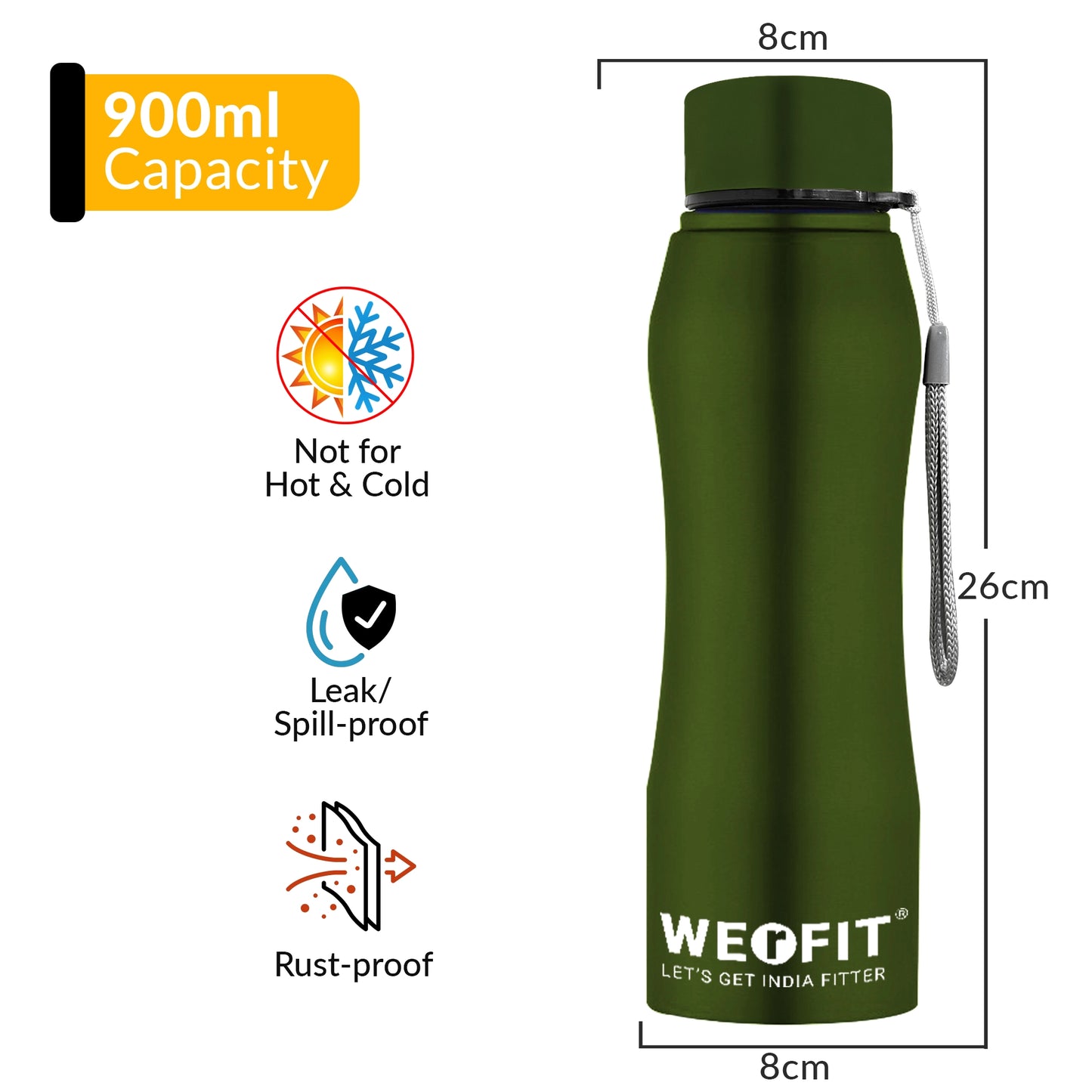WErFIT Stainless Steel Sports Water Bottle for Gym Park Cycling Yoga Office School 750 ml Bottle (Pack of 1, Green, Steel)