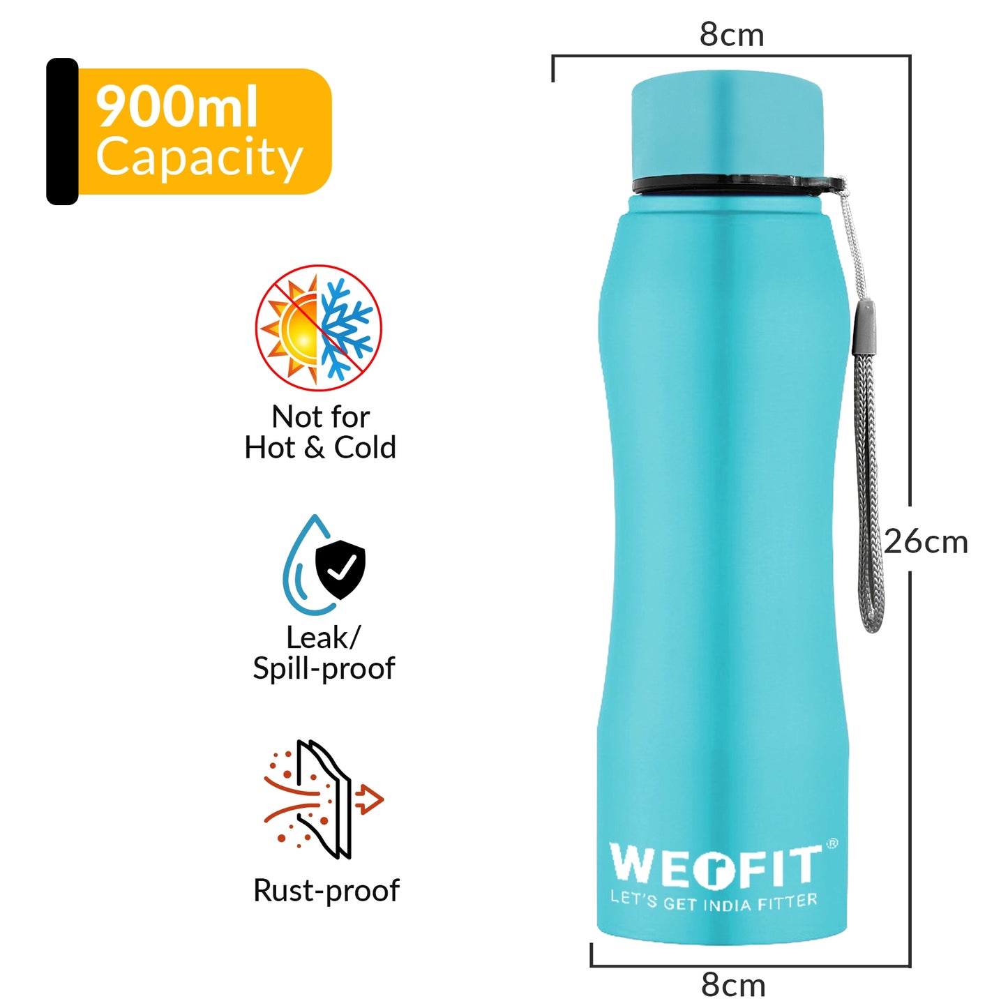 WErFIT Stainless Steel Water Bottle for Gym Park Cycling Yoga Office School Sports 900 ml Shaker