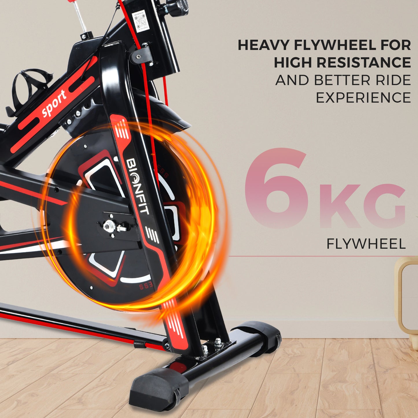 BIONFIT BNF-01 Pro Spin with 6 Kg Flywheel with Friction Resistance Spinner Exercise Bike (Red) - 2 Years Warranty