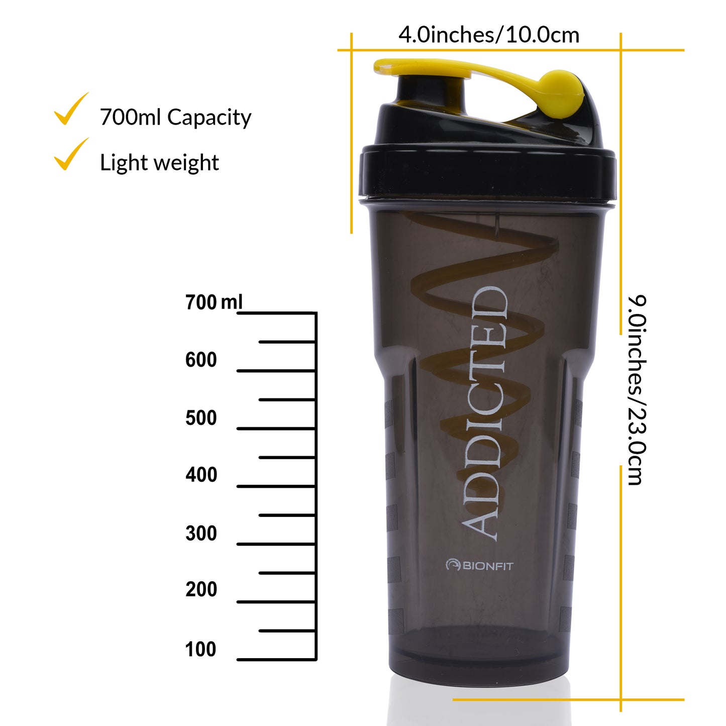 WErFIT Gym Shaker with Cyclone Blender | 100% Leakproof, BPA-Free Blender Bottle 700 ml Shaker (Pack of 1, Black, Plastic)