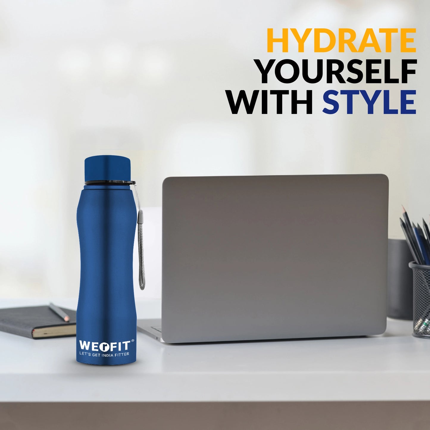 WErFIT Stainless Steel Water Bottle for Gym Park Cycling Yoga Office School Sports 900 ml Shaker (Pack of 1, Blue, Steel)