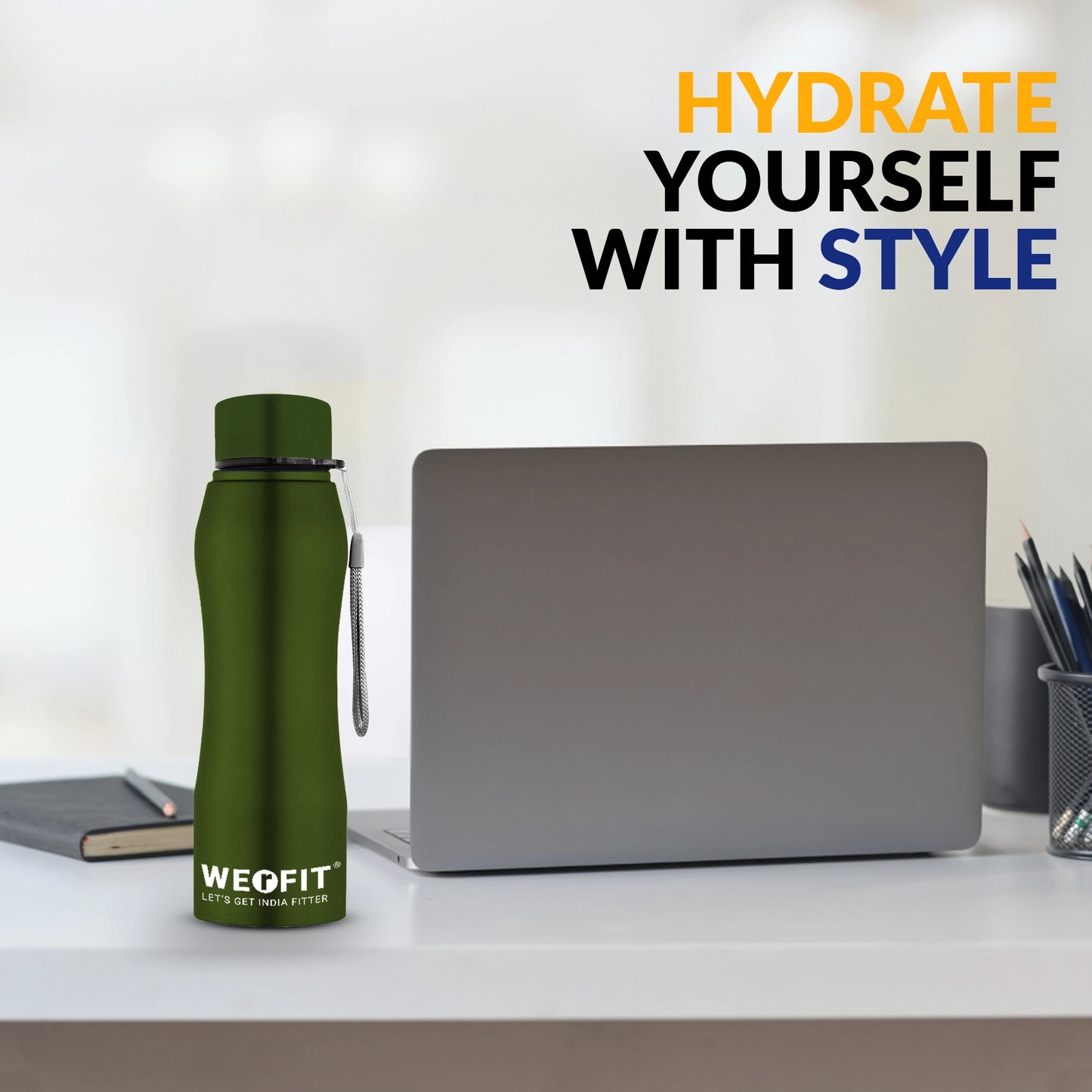 WErFIT Stainless Steel Sports Water Bottle for Gym Park Cycling Yoga Office School 750 ml Bottle (Pack of 1, Green, Steel)