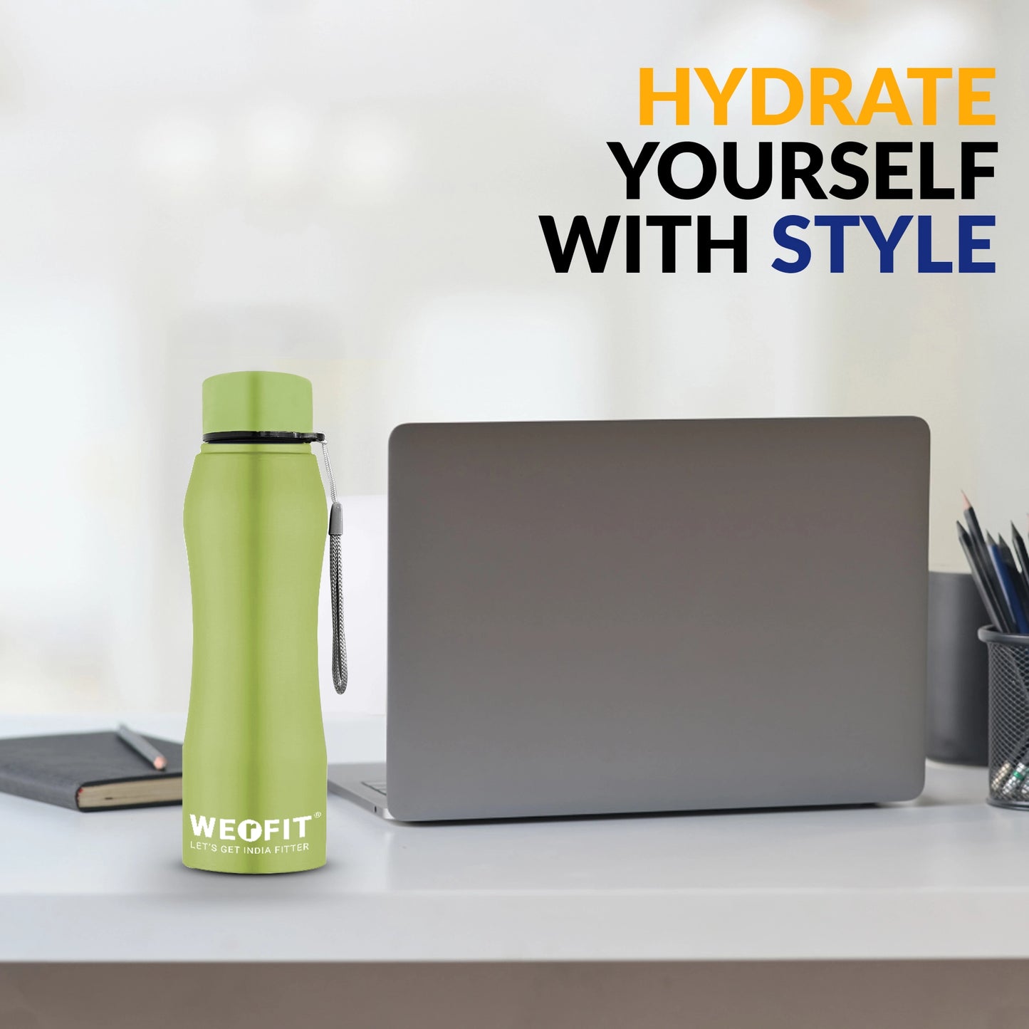 WErFIT Stainless Steel Water Bottle for Gym Park Cycling Yoga Office School Sports 900 ml Shaker (Pack of 1, Green, Steel)