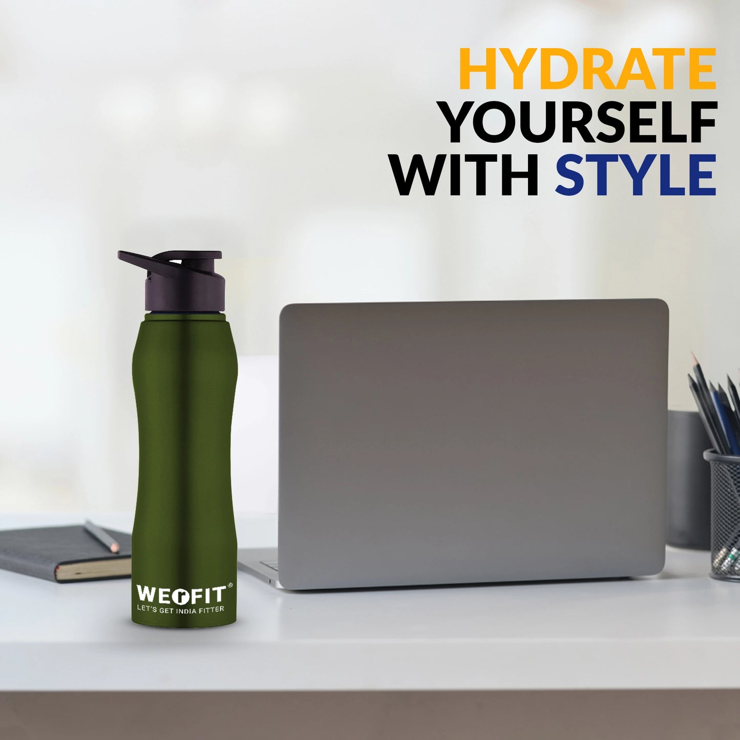 WErFIT Stainless Steel Water Bottle for Gym Park Cycling Yoga Office School Sports 900 ml Shaker (Pack of 1, Green, Steel)