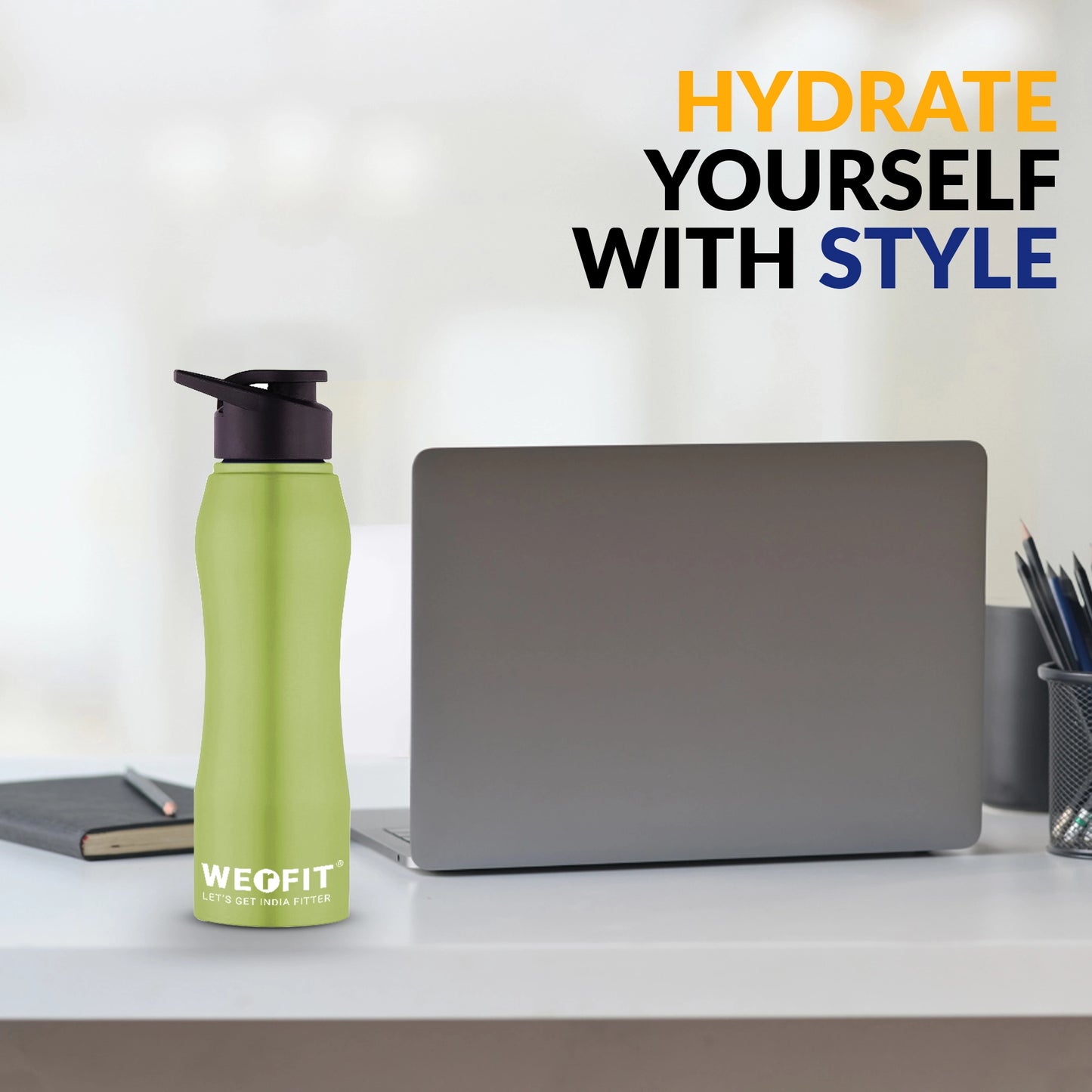 WErFIT Stainless Steel Water Bottle for Gym Park Cycling Yoga Office School Sports 900 ml Shaker (Pack of 1, Green, Steel)