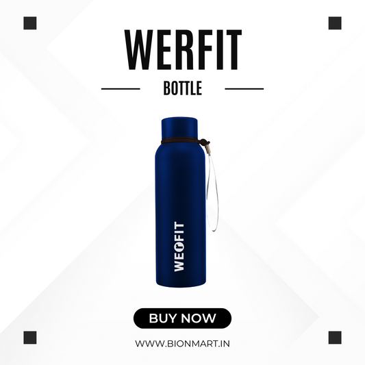 WErFIT Steel Water Bottle for Sports, Hiking, Home, Gym, Office, School, Carrying Strap 700 ml Shaker  (Pack of 1, Blue, Steel)
