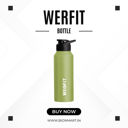 WErFIT Leak Proof Steel Water Bottle for Sport, Home, Gym, Office, School, Sipper Cap 700 ml Shaker  (Pack of 1, Green, Steel)