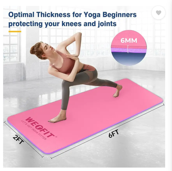 WErFIT TPE Yoga Mat for Gym Workout & Flooring Exercise for Men & Women with Strap 6mm Pink 15 mm Yoga Mat