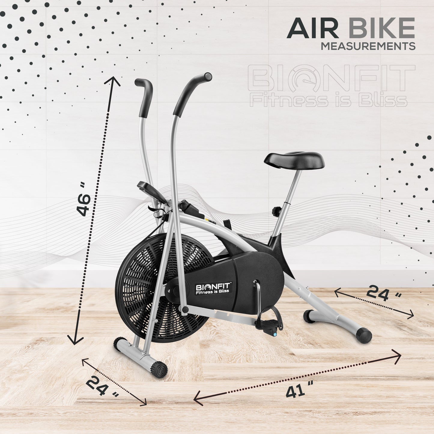 Bionfit ON01CM 100kg Max Weight Curved Moving Handle Air Bike - Full Body Workout - 2 Year Warranty