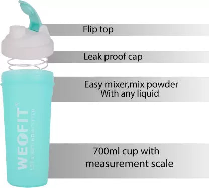 BIONFIT Sports and Hiking Bottle, 100% Leak-Proof 700 ml Shaker (Pack of 1, Blue, White, Plastic)