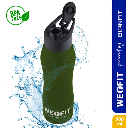 WErFIT Stainless Steel Water Bottle for Gym Park Cycling Yoga Office School Sports 900 ml Shaker  (Pack of 1, Green, Steel)
