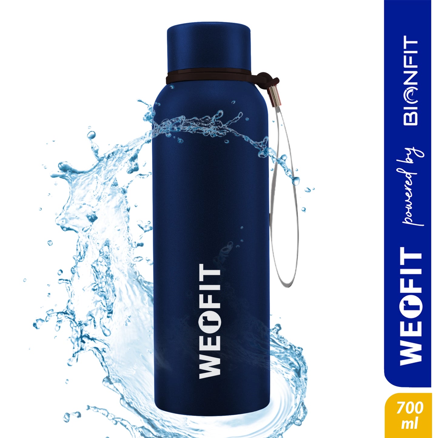 WErFIT Steel Water Bottle for Sports, Hiking, Home, Gym, Office, School, Carrying Strap 700 ml Shaker  (Pack of 1, Blue, Steel)