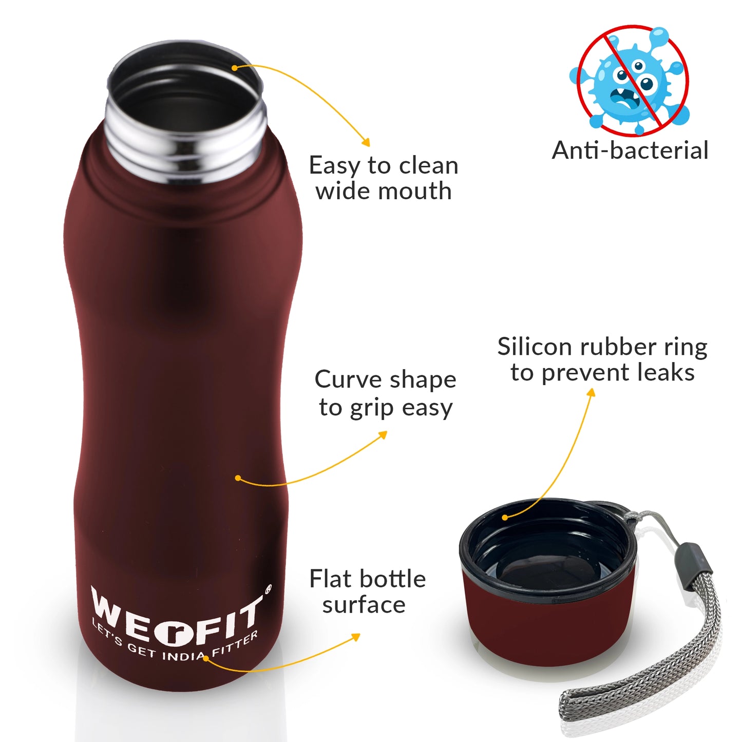 WErFIT Stainless Steel Water Bottle for Gym Park Cycling Yoga Office School Sports 900 ml Shaker  (Pack of 1, Red, Steel)