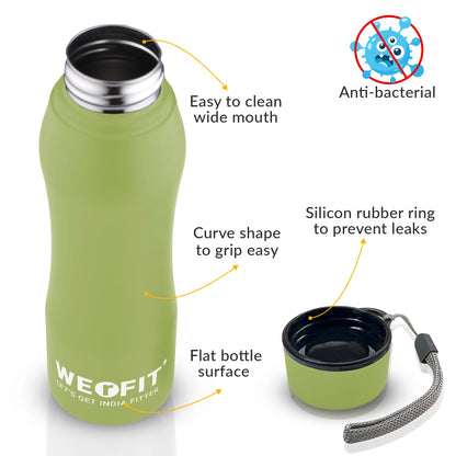 WErFIT Stainless Steel Water Bottle for Gym Park Cycling Yoga Office School Sports 900 ml Shaker  (Pack of 1, Green, Steel)