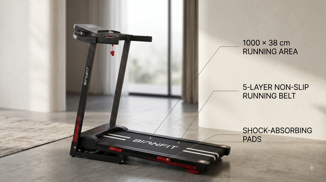 BIONFIT CARDIO-X8 Treadmill with Manual Incline | 3.5 HP Peak Motorized Running Machine for Home Gym Workouts | Max Weight 130 Kg