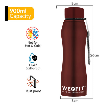 WErFIT Stainless Steel Water Bottle for Gym Park Cycling Yoga Office School Sports 900 ml Shaker  (Pack of 1, Red, Steel)