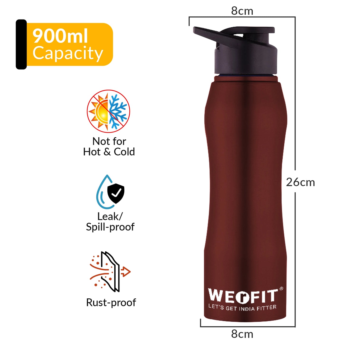 WErFIT Stainless Steel Sports Water Bottle for Gym Park Cycling Yoga Office School 750 ml Bottle  (Pack of 1, Red, Steel)