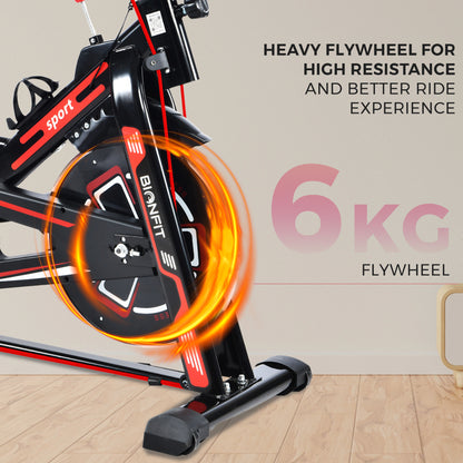 BIONFIT BNF-01 Pro Spin with 6 Kg Flywheel with Friction Resistance Spinner Exercise Bike  (Red) - 2 Years Warranty