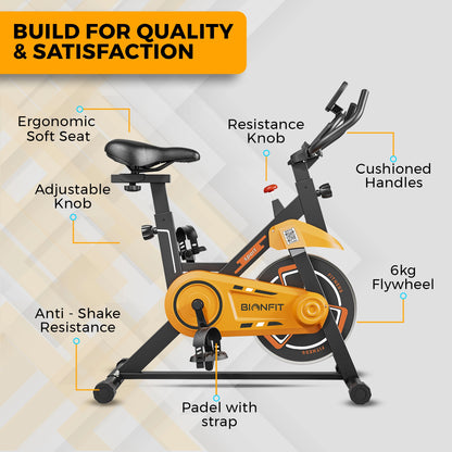 BIONFIT Cardio X Spin Exercise Home Gym Cycle, 6 Kg Metal Flywheel, Weight Support 100kg Spinner Exercise Bike