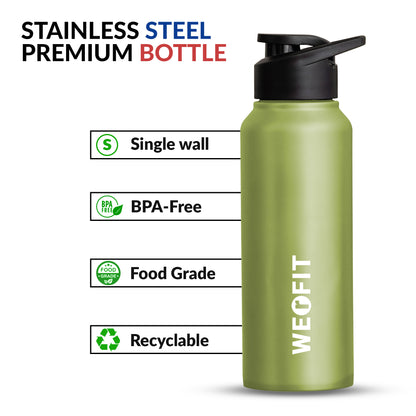 WErFIT Leak Proof Steel Water Bottle for Sport, Home, Gym, Office, School, Sipper Cap 700 ml Shaker  (Pack of 1, Green, Steel)