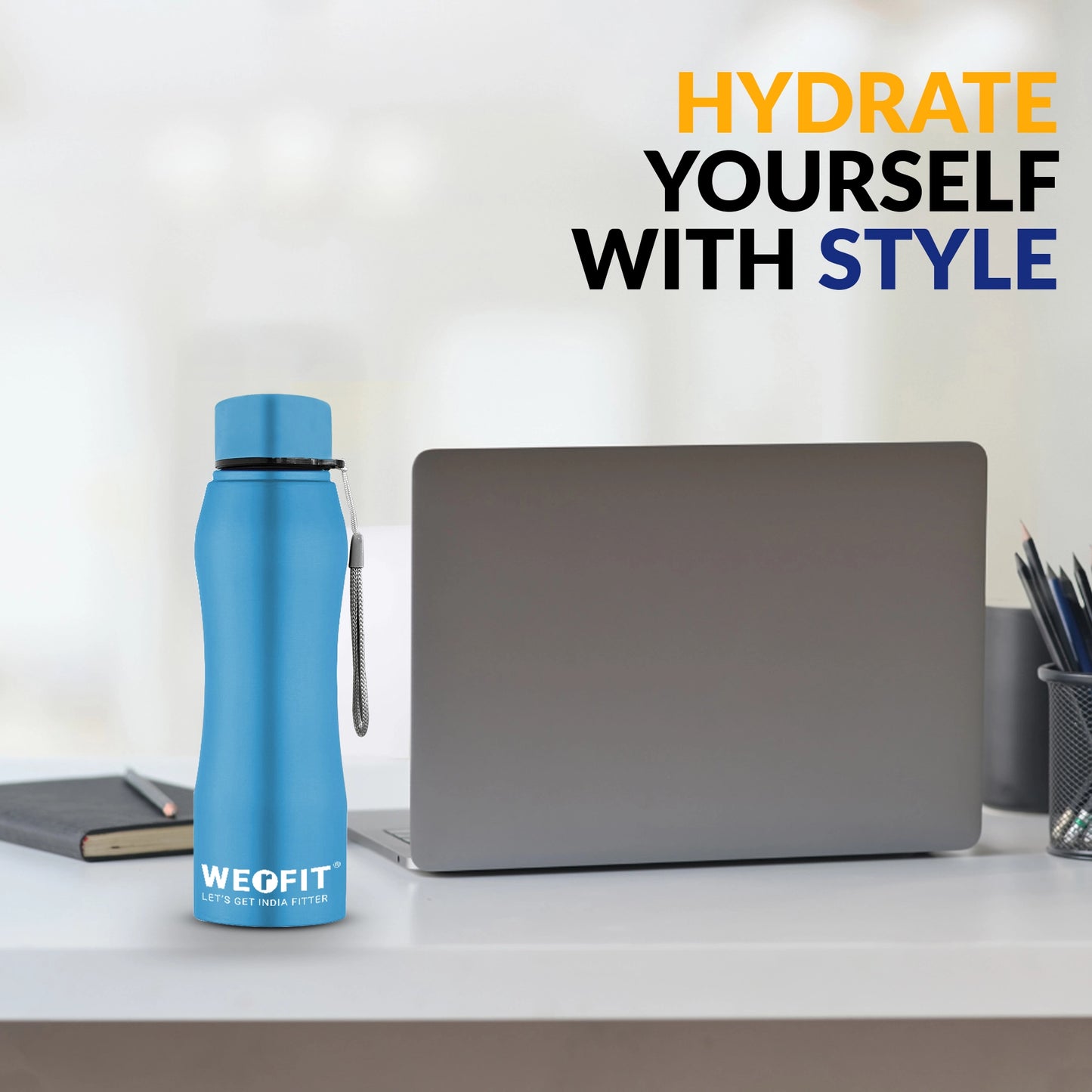WErFIT Stainless Steel Water Bottle for Gym Park Cycling Yoga Office School Sports 900 ml Shaker  (Pack of 1, Blue, Steel)