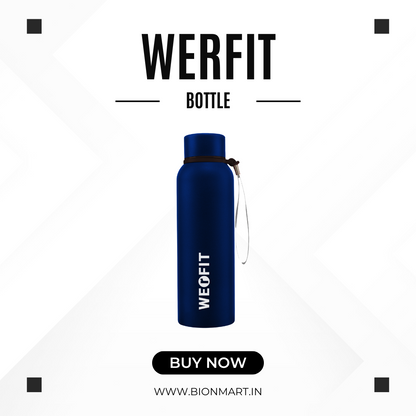 WErFIT Steel Water Bottle for Sports, Hiking, Home, Gym, Office, School, Carrying Strap 700 ml Shaker  (Pack of 1, Blue, Steel)