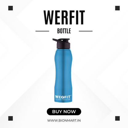 WErFIT Stainless Steel Water Bottle for Gym Park Cycling Yoga Office School Sports 900 ml Shaker  (Pack of 1, Blue, Steel)