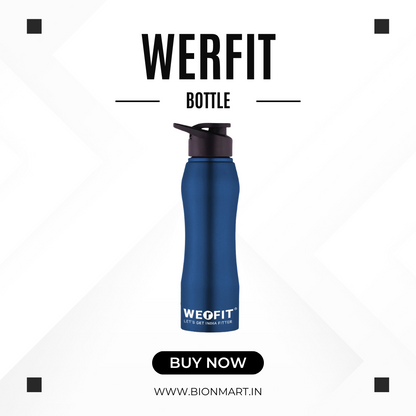 WErFIT Stainless Steel Water Bottle for Gym Park Cycling Yoga Office School Sports 900 ml Shaker  (Pack of 1, Blue, Steel)