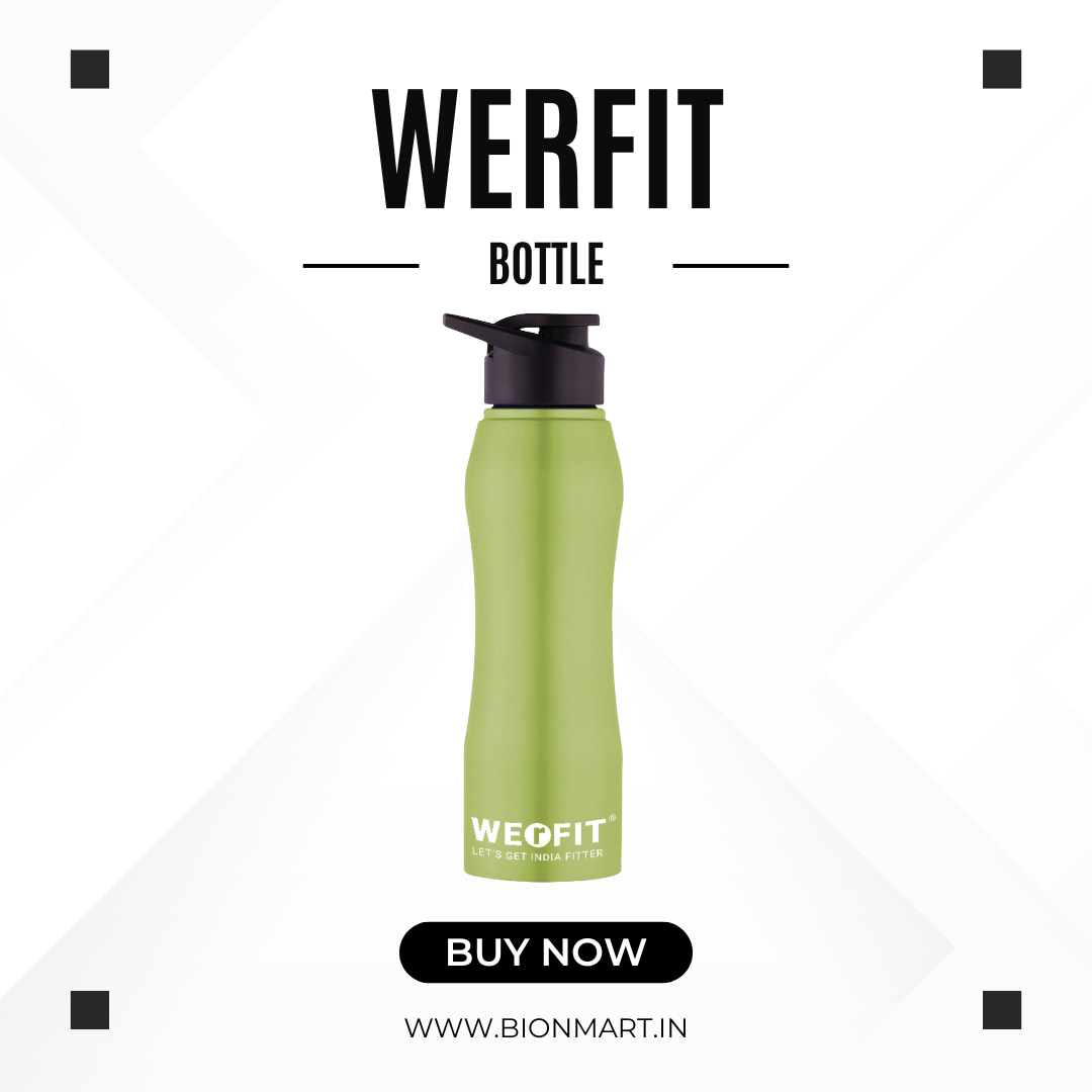 WErFIT Stainless Steel Water Bottle for Gym Park Cycling Yoga Office School Sports 900 ml Shaker  (Pack of 1, Green, Steel)