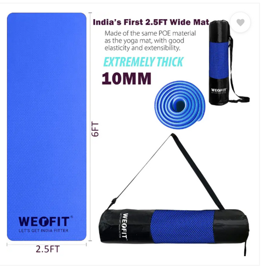 WErFIT TPE Yoga Mat with Carry Bag (2 FT, 10MM) for Home Gym Workout & Exercise Blue 10 mm Yoga Mat