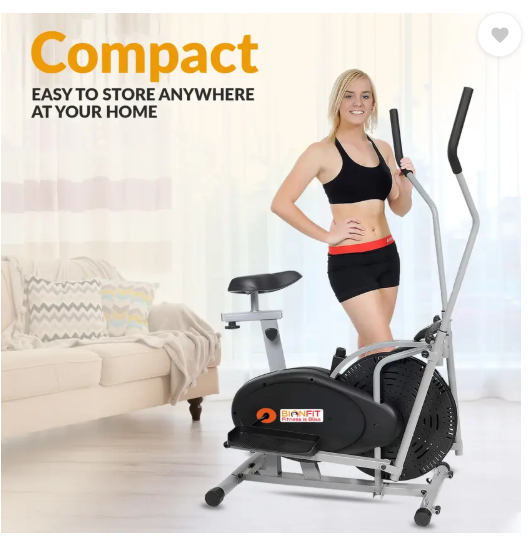 BIONFIT Fit Fusion Elliptical Cross Trainer Home Gym Standing Exercise Adjustable Handle Dual-Action Stationary Exercise Bike (Grey, Black)