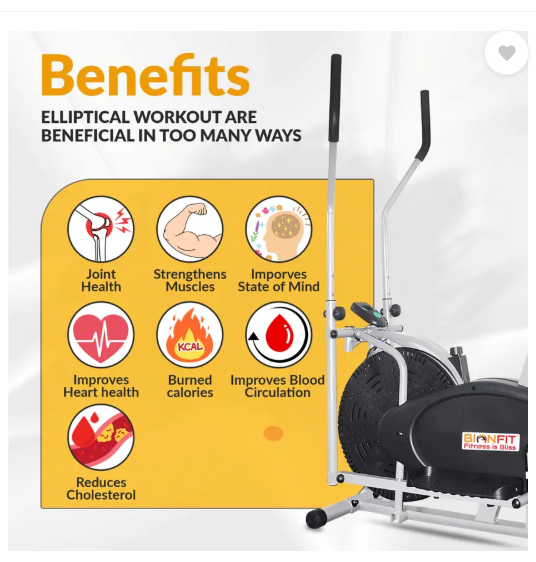 BIONFIT Fit Fusion Elliptical Cross Trainer Home Gym Standing Exercise Adjustable Handle Dual-Action Stationary Exercise Bike (Grey, Black)