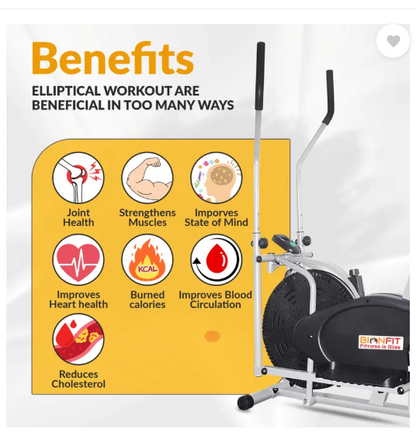 BIONFIT Fit Fusion Elliptical Cross Trainer Home Gym Standing Exercise Adjustable Handle Dual-Action Stationary Exercise Bike (Grey, Black)