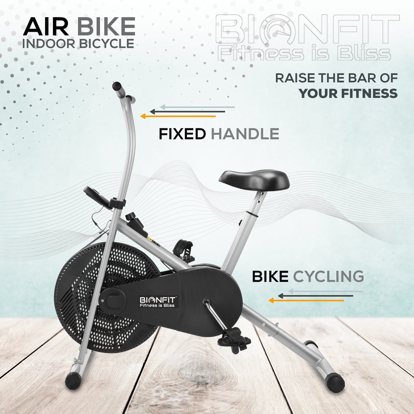 Bionfit ON01F Fixed Handle Air Bike - 100kg Max User Weight with Adjustable Resistance