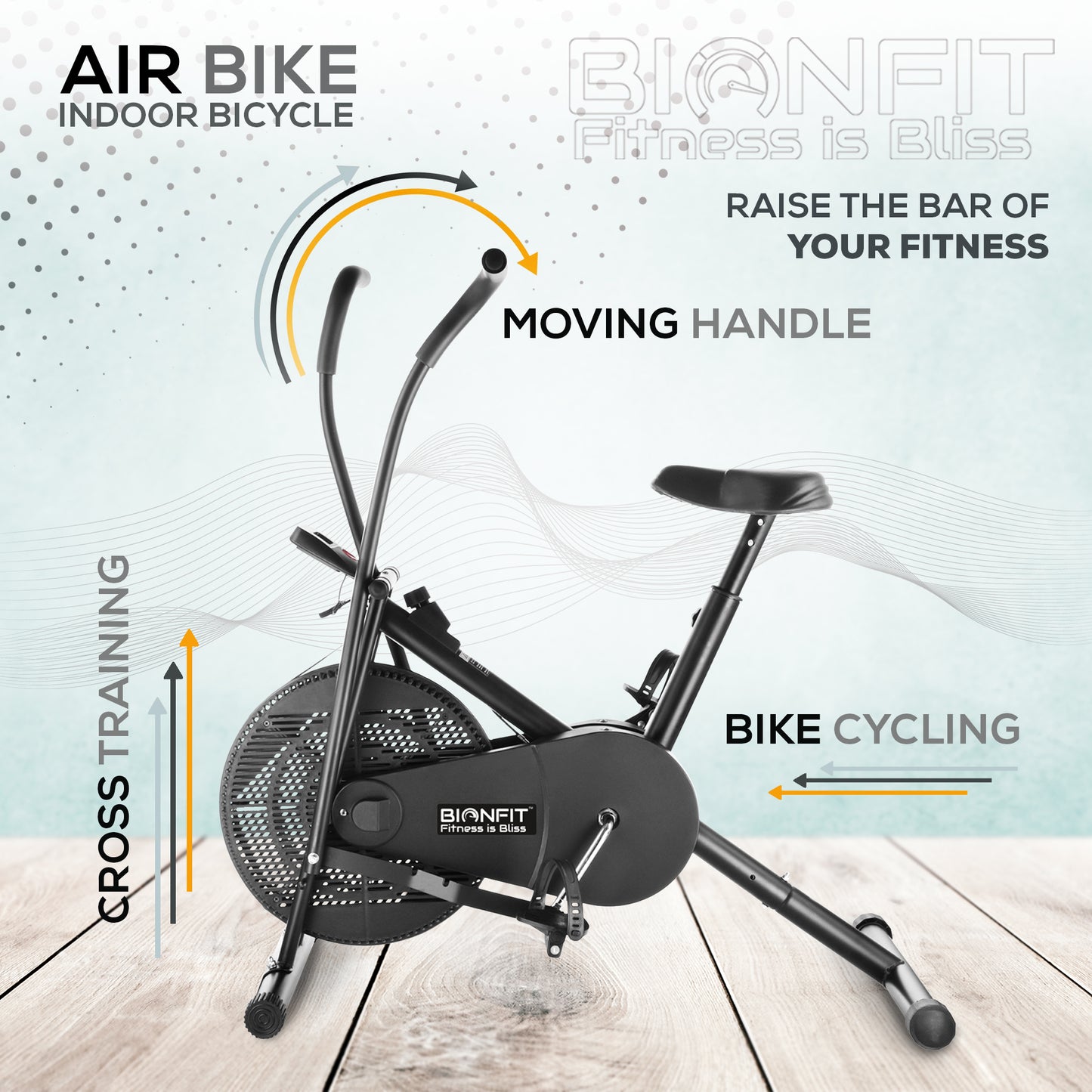 Bionfit ON01M 100kg Weight Capacity Moving Handle Air Bike - Low Impact, Full-Body Workout