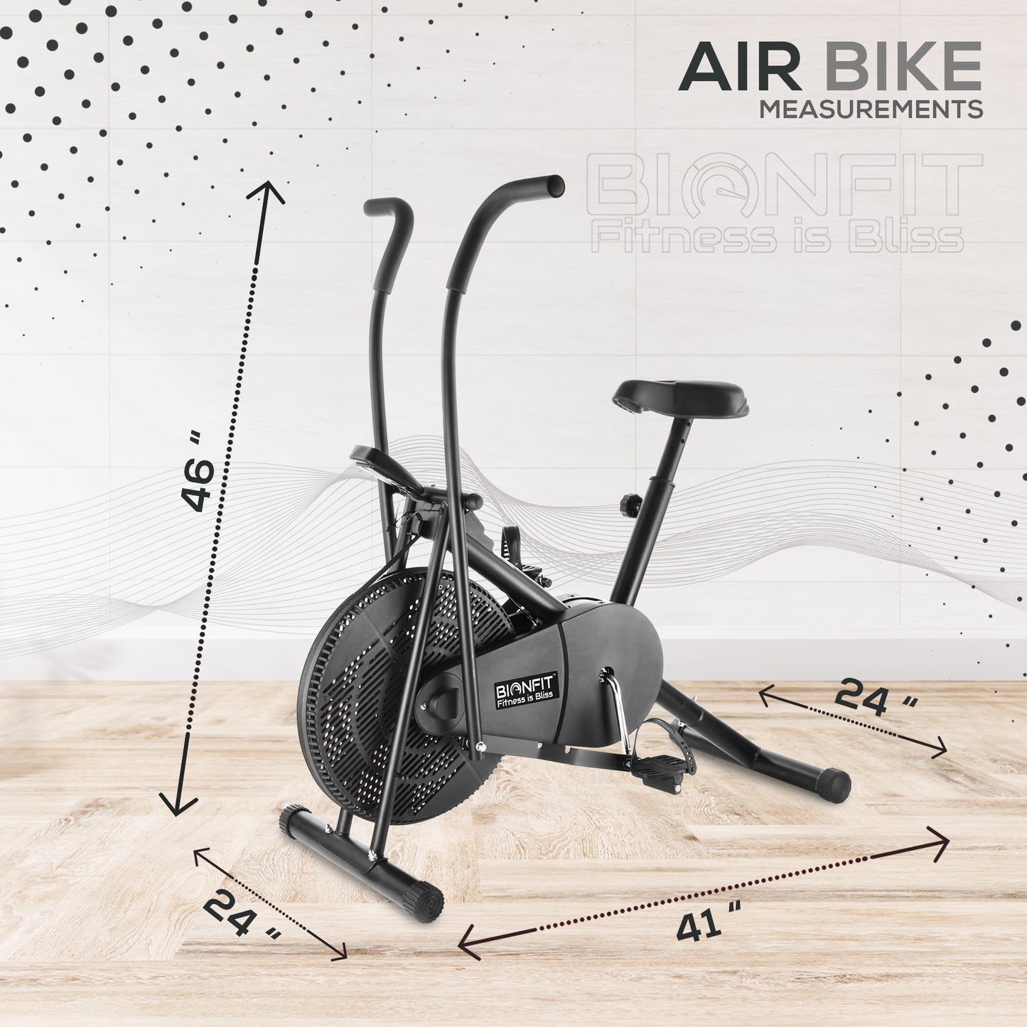 Bionfit ON01M 100kg Weight Capacity Moving Handle Air Bike - Low Impact, Full-Body Workout