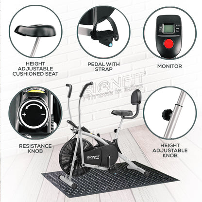 Bionfit ON02CM Curved Moving Handle Air Bike with Back Support - 100kg Max User Weight