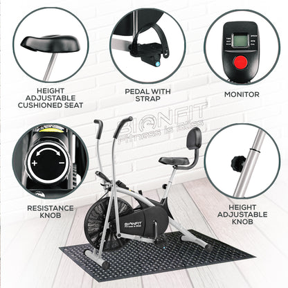 Bionfit ON02CM Curved Moving Handle Air Bike with Back Support - 100kg Max User Weight - 2 Year Warranty