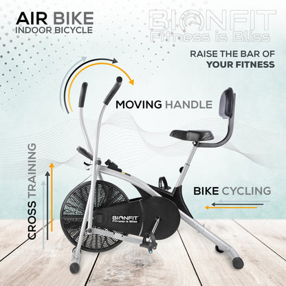 Bionfit ON02CM Curved Moving Handle Air Bike with Back Support - 100kg Max User Weight